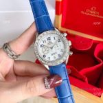 New Copy Omega Speedmaster Chronograph watches SS Blue Leather Band